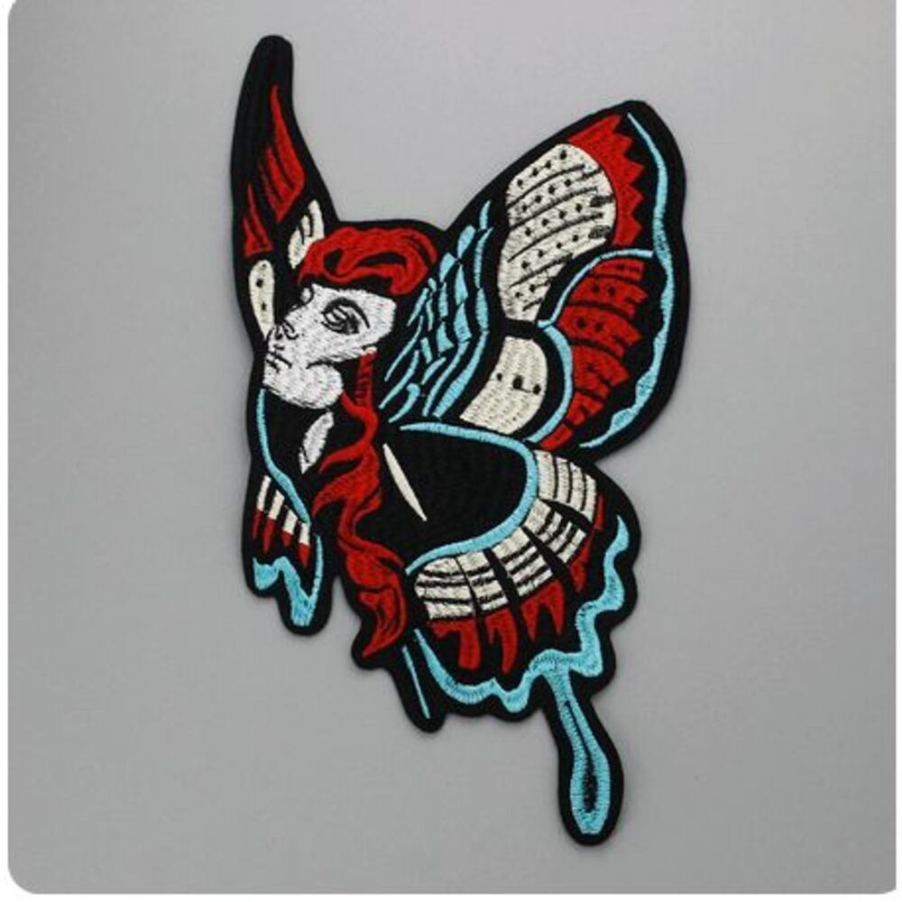 Large Embroidered Americana Style Moth Applique Iron - On 9" x 13"